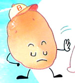 A Calbee potato with a baseball cap and glove