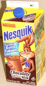 Nesquik Reduced Fat Chocolate Milk in a half gallon container
