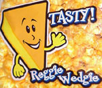 Reggie Wedgie, the cheese wedge mascot from a bag of cheddar cheese popcorn