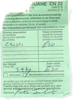 Customs slip for shipping back the chips