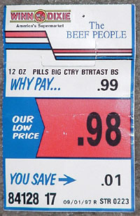 Shelf label from Winn-Dixie in West Palm Beach