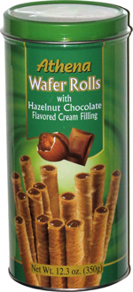 Athena Wafer Rolls with Hazelnut Chocolate Flavored Cream Filling
