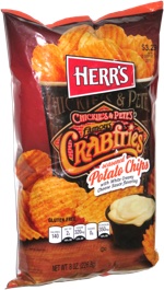 Herr's Chickie's & Pete's Famous Crabfries seasoned Potato Chips with White Creamy Cheese Sauce