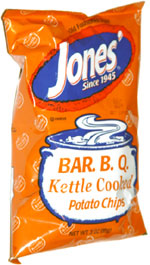 Jones' Bar. B. Q. Kettle Cooked Potato Chips