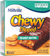 Millville Chewy Dipped Chocolatey Covered Granola Bars Peanut Butter