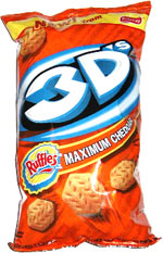 Ruffles 3D's Maximum Cheddar flavored potato snacks